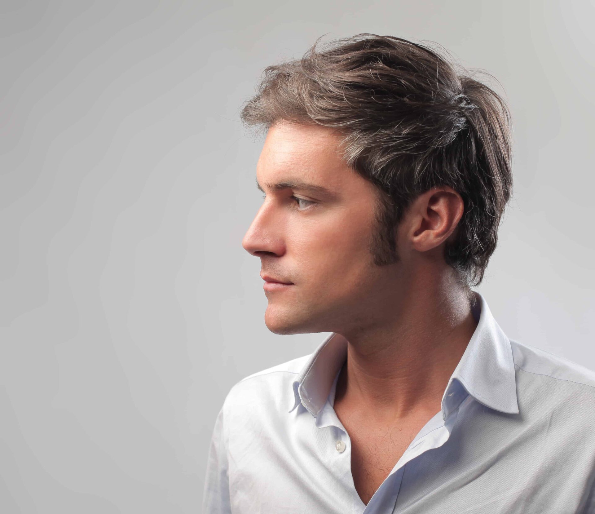Profile view of a man showing his jawline